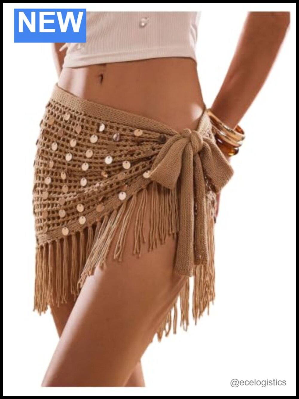 Verdusa Sequin Crochet Fringe Tie Knot Asymmetrical Mini Skirt Summer
